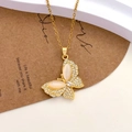 Elegant gold butterfly pendant necklace with opal stones and sparkling crystals - Cat's Eye Butterfly Style - Gold (XL4022)