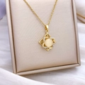 Golden flower necklace with rotating opal stone and sparkling zircon accents - Rotating Rhombus Four-petal Flower Gold (XL1319)