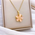 Elegant gold necklace featuring a rotating pink opal-like flower pendant on silk - Rotating Pink Five-petal Flower Gold (XL2360)
