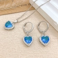 Blaues Herz-Zirkon-Schmuckset mit Silberkette und passenden Klappbügel-Ohrringen - Halskette Und Ohrringe Set (XL727) / Silber / Aqua