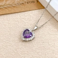 Elegante Silberhalskette mit violettem Herz-Zirkonia-Anhänger und kleinen Diamanten besetzt - Halskette (XL727) / Silber / Lila