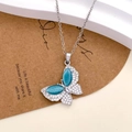 Silver-tone butterfly necklace featuring turquoise stones and white cubic zirconia - Blue Cat's Eye Butterfly Style - Silver (XL4022)