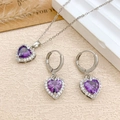 Elegantes lila Herz-Zirkon-Schmuckset mit silberner Halskette und passenden Ohrringen - Halskette Und Ohrringe Set (XL727) / Silber / Lila