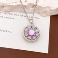 Rotierende Planeten-Herz-Halskette mit rosa Steinblumen-Anhänger in Silber - XL1185 Rotierender Mehrblättriger Blumenanhänger Silber