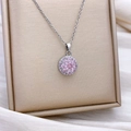 Halskette aus Titanstahl mit drehbarem rosa Zirkonia-Blumenanhänger und Silberkette - Rotierender Rosa Kreis (XL610) - Silber