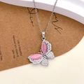 Silver butterfly necklace pendant with pink cat eye stone and sparkling zircon detail - Pink Cat's Eye Butterfly Style - Silver (XL4022)