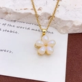 Vergoldete drehbare Sonnenblumen-Halskette mit weißem Perlharz und Zirkonia-Stein - Rotierende Fünfblättrige Blume Halskette Gold (XL35)