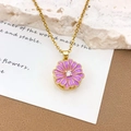 Collana dorata con ciondolo a margherita in smalto viola e pietra centrale in zircone - Margherita Viola Rotante (XL3765) / Oro