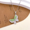 Silver butterfly necklace featuring green cat eye stones and sparkling zircon stones - Green Cat's Eye Butterfly Style - Silver (XL4022)