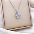 Rotating opal clover necklace with four heart-shaped gems and silver finish - Rotating Clover Style Silver White (XL2471)