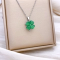 Green opal four leaf clover pendant necklace in silver displayed on a premium jewelry box - Rotating Clover Style Silver Green (XL2471)