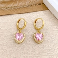 Ohrringe mit rosa Herz-Kristall und Goldfinish, verziert mit weißen Zirkonia für Damen - Ohrringe (ED499) / Gold / Rosa