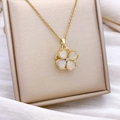 Golden rotating clover necklace featuring white mother of pearl petals and zircon center - Rotating Clover Style Gold (XL2519)