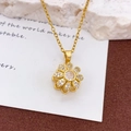 Drehbare goldene Sonnenblumen Halskette mit Zirkon Einlagen und edlem Gold Finish - Rotierende Vielblättrige Blume Halskette Gold (XL221)