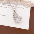Elegante drehbare Herz-Planet-Halskette mit silbernen Pavé-Kristallen auf weißem Stein - XL2588 Rotierendes Herz Anhänger Silber