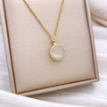 Elegant gold necklace with a rotating opal flower pendant and sparkling zircon halo - Rotating Round Style Gold Medium (XL2540)