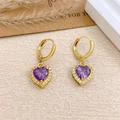Elegante Goldohrringe mit herzförmigem lila Zirkonia und einem Halo aus weißen Diamanten - Ohrringe (ED499) / Gold / Lila
