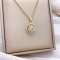 Goldene Sonnenblumen-Halskette mit champagnerfarbenem Edelstein und funkelnden Zirkonien - Rotating White Zirconia Sunflower (XL1196) - Gold