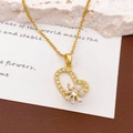 Drehbare Herz-Planeten-Halskette in Gold mit funkelndem Zirkonia-Inlay für Damen - XL2684 Rotierendes Herz Anhänger Gold