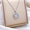Elegant rotating flower necklace with opal center and zircon stones on a silver chain - Rotating Heart Style Silver (XL5312)