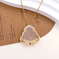 Golden titanium Maitreya Buddha necklace with jade stone and sparkling zircon halo - Light Color Maitreya Buddha Style (XL13)