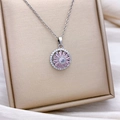 Elegante drehbare Halskette mit rosa Zirkonia-Anhänger und silberner Titanstahlkette - Rotating Pink Circle (XL1196) - Silver