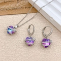 Purple gradient crystal heart necklace and earrings set with silver rhinestone detail - Necklace and Earring Set / Silver / Purple Blue