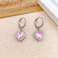 Herz-Creolen in Silber mit rosa Schmuckstein und Umrandung aus weißen Zirkonia - Ohrringe (ED499) / Silber / Rosa