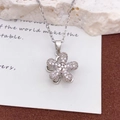 Silberfarbene drehbare Sonnenblumen-Halskette mit Pavé-Zirkon-Blumenanhänger - Rotierende Fünfblättrige Blume Halskette Silber (XL2359)