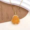 Collana Buddha Maitreya dorata con gemma gialla e bordo di cristalli scintillanti - Stile Buddha Maitreya Giallo (XL2569)