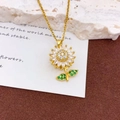 Drehbare Sonnenblumen-Halskette mit Vergoldung und grünen Zirkonsteinen an der Kette - Gold Stil (XL5362)