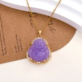Collana in acciaio al titanio con ciondolo Buddha Maitreya viola e bordo dorato in strass - Stile Buddha Maitreya Viola (XL2569)