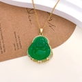 Collana Buddha Maitreya in giada sintetica verde con catena in titanio dorato - Stile Buddha Maitreya Verde (XL2569)
