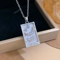 Silver tarot pendant necklace with crescent moon, stars, and crystals on pearl base - Silver - The Moon (XL1671)