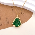 Collana con ciondolo Buddha in giada verde e catena dorata dallo stile tradizionale - Stile Buddha Maitreya Verde (XL2720)