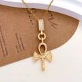 Golden Ankh cross pendant necklace with zircon crystals and twisted rope detail - Oval Ankh Cross (XL2883) / Gold