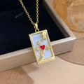 Golden tarot necklace featuring The Lovers design with a red heart and white shell inlay - Gold - The Lovers (XL2217)