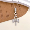 Silver cross necklace with ankh pendant and sparkling crystals on O-chain necklace - Oval Ankh Cross (XL2883) / Silver