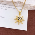 Böhmische vergoldete rotierende Sonnenblume Halskette mit schwarzem Stein und Zirkon - Rotierende Achtzackiger Stern Halskette Gold (XL3521)