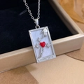 Silver Tarot The Lovers necklace with red heart and star details on black velvet base - Silver - The Lovers (XL2217)