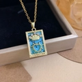 Golden Tarot Empress necklace featuring a blue turquoise stone and heart engraving - Gold - The Empress (XL2257)