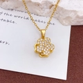 Drehbare Sonnenblumen Kleeblatt Halskette in Gold mit glitzernden Zirkonsteinen - Rotierende Fünfblättrige Blume Halskette Gold (XL3736)