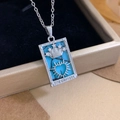 Silver tarot pendant necklace featuring the Empress design with blue inlay and crystals - Silver - The Empress (XL2257)