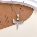 Silver tone goddess pendant necklace with crystal accents on a simple cable chain - Winged Goddess Design (XL2925) / Silver
