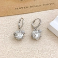 Elegant silver heart drop earrings with sparkling crystals for a minimalist chic look - Ear Buckle / Silver / Clear White