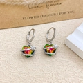 Rainbow heart crystal earring featuring a small white flower and sparkling meteor band - Ear Buckle / Silver / Iridescent