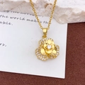 Eleganter goldener drehbarer Sonnenblumen-Anhänger mit Zirkonia-Blumen-Design - Rotierende Pfingstrose Halskette Gold (XL3968)