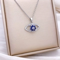 Rotating silver devil eye pendant necklace with blue crystals and sparkling zirconia - Rotatable Blue Eye Style (XL935) / Silver