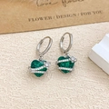 Silver hoop earrings with heart-shaped green gemstones and floral ribbon decoration - Ear Buckle / Silver / Green