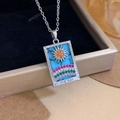 Silver tarot necklace featuring The Sun pendant with turquoise inlay and colorful stones - Silver Blue - The Sun (XL2300)